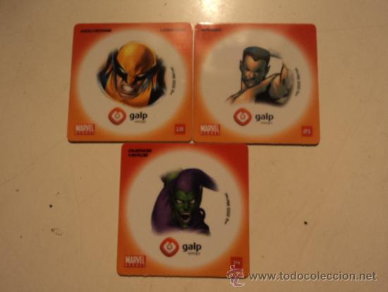 Coleccionismo cromos antiguos: 3 cromos de la colecci&oacute;n Marvel Heroes de Galp (Namor, Lobezno y Duende Verde)