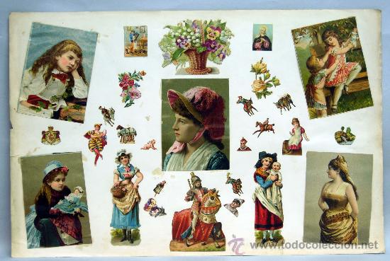 Sammeln alte Sammelbilder: L&aacute;mina 5 cromos infantiles troquelados variados Finales XIX caballos circo pastora aldeana armadura