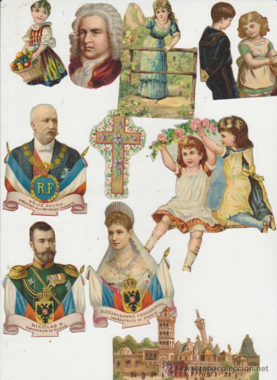 Collezionismo Figurine antiche: Lote de 10 cromos recortados.siglos XIX-XX.  Entre 12 y 7 cms.