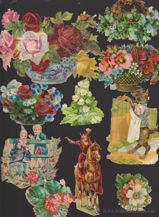 Collezionismo Figurine antiche: Lote de 10 cromos troquelados.Desde 14 a 5 cms. La mayor&iacute;a siglo XIX.