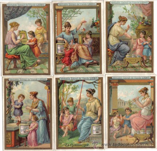 Colecionismo Cromos antigos: LOTE DE 6 CROMOS DE LIEBIG- SERIE 214 COMPLETA- EDUCACION EN LA ANTIGUA GRECIA- 1888.