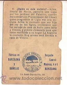 Coleccionismo cromos antiguos: CROMO 6 CHOCOLATES AMATLLER QUO VADIS - Foto 2