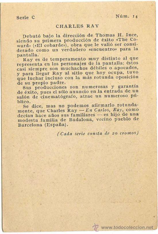 Coleccionismo cromos antiguos: CROMO CHARLES RAY - GLORIAS DEL CINE - Foto 2