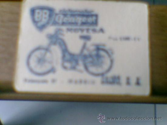 Coleccionismo Cromos antiguos: Cromo 1962 Tombola vivienda publicidad trasera MOTO CICLOMOTOR BB PEUGEOT  nunca pegado n&ordm;32