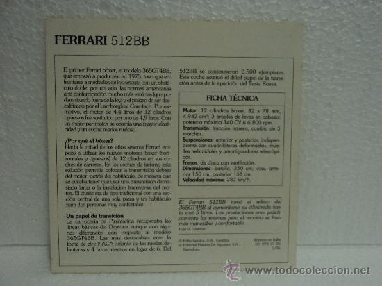 Coleccionismo cromos antiguos: FICHA AUTOS DE COLECCION FERRARI 512 BB - Foto 2