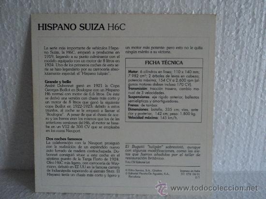 Coleccionismo cromos antiguos: FICHA AUTOS DE COLECCION HISPANO-SUIZA H6C - Foto 2