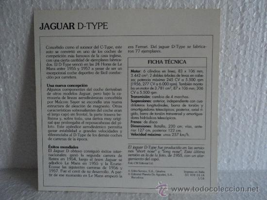 Coleccionismo cromos antiguos: FICHA AUTOS DE COLECCION JAGUAR D-TYPE - Foto 2