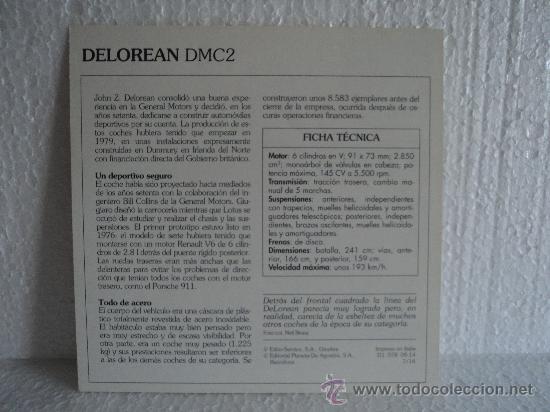 Coleccionismo cromos antiguos: FICHA AUTOS DE COLECCION DELOREAN DMC2 - Foto 2