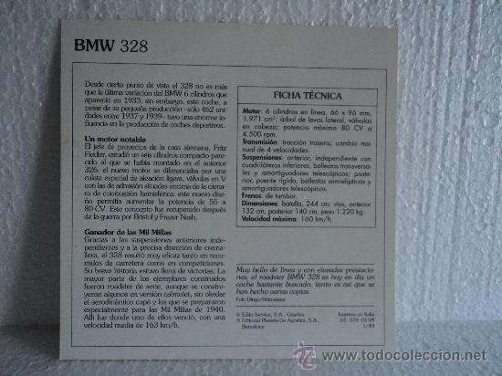 Coleccionismo cromos antiguos: FICHA AUTOS DE COLECCION BMW 328 - Foto 2