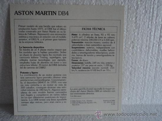 Coleccionismo cromos antiguos: FICHA AUTOS DE COLECCION ASTON MARTIN DB4 - Foto 2