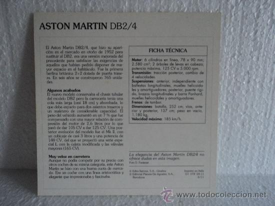Coleccionismo cromos antiguos: FICHA AUTOS DE COLECCION ASTON MARTIN DB2/4 - Foto 2