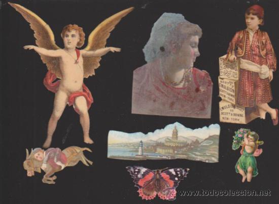 Collezionismo Figurine antiche: Lote de 7 cromos troquelados y recortados (de 11 a 4 cms.) Algunos con publicidad.
