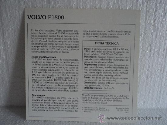 Coleccionismo cromos antiguos: FICHA AUTOS DE COLECCION VOLVO P1800 - Foto 2