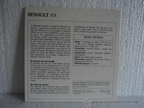 Coleccionismo cromos antiguos: FICHA AUTOS DE COLECCION RENAULT AX - Foto 2