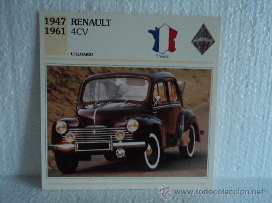 Coleccionismo cromos antiguos: FICHA AUTOS DE COLECCION RENAULT 4CV - Foto 1