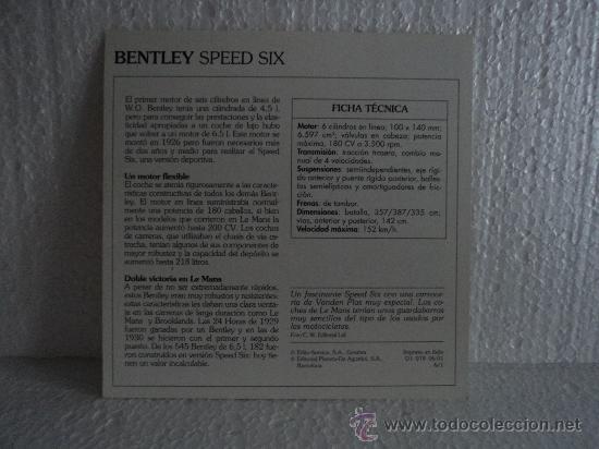 Coleccionismo cromos antiguos: FICHA AUTOS DE COLECCION BENTLEY SPEED SIX - Foto 2