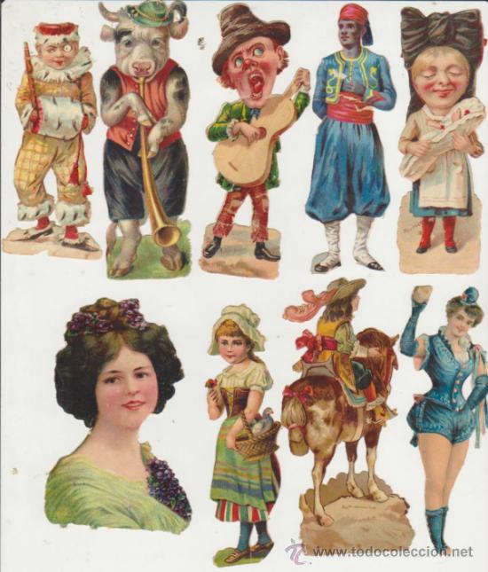 Collezionismo Figurine antiche: Lote de 9 cromos (12 a 9,5 cms.) La mayor&iacute;a del siglo XIX.