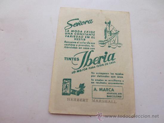 Coleccionismo cromos antiguos: HERBERT MARSHALL    BARCELONA.  TINTES IBERIA - Foto 2