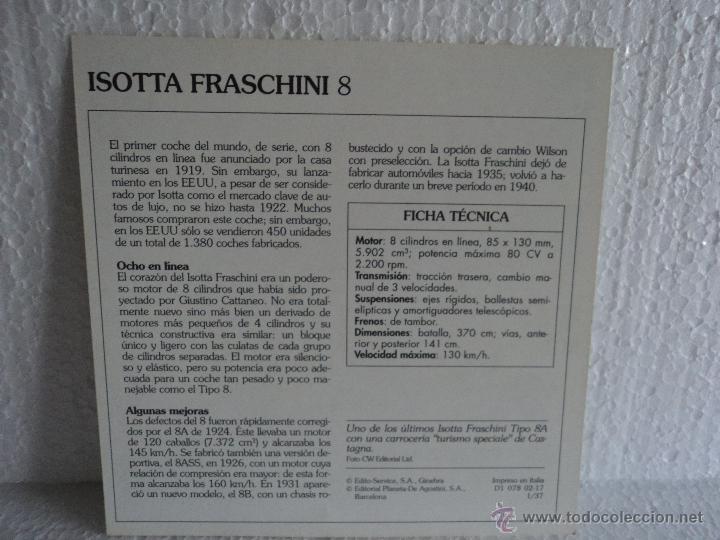 Coleccionismo cromos antiguos: FICHA AUTOS DE COLECCION ISOTTA FRASCHINI 8 - Foto 2
