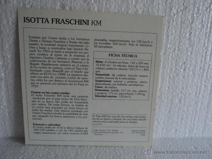 Coleccionismo cromos antiguos: FICHA AUTOS DE COLECCION ISOTTA FRASCHINI KM - Foto 2