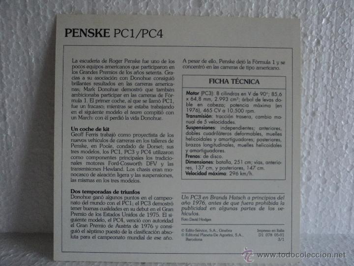 Coleccionismo cromos antiguos: FICHA AUTOS DE COLECCION PENSKE PC1/PC4 - Foto 2