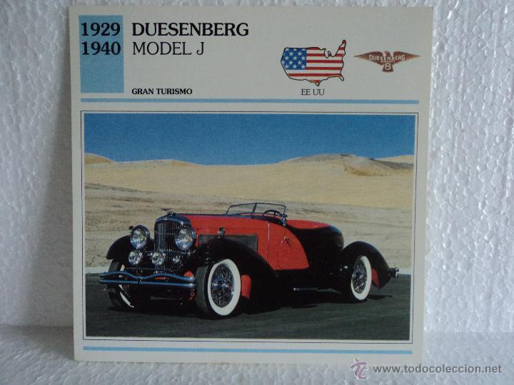Coleccionismo cromos antiguos: FICHA AUTOS DE COLECCION DUESENBERG MODEL J - Foto 1