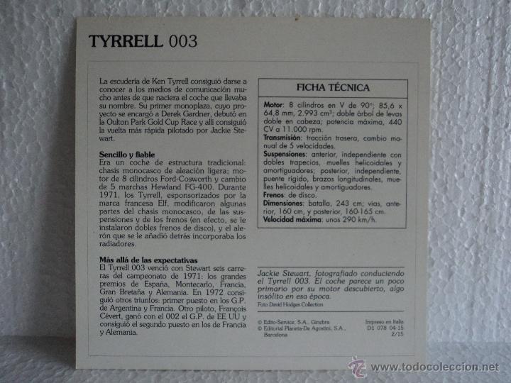 Coleccionismo cromos antiguos: FICHA AUTOS DE COLECCION TYRRELL 003 - Foto 2