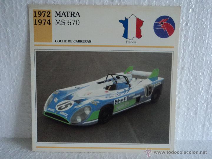 Coleccionismo cromos antiguos: FICHAS AUTOS DE COLECCION MATRA MS 670 - Foto 1