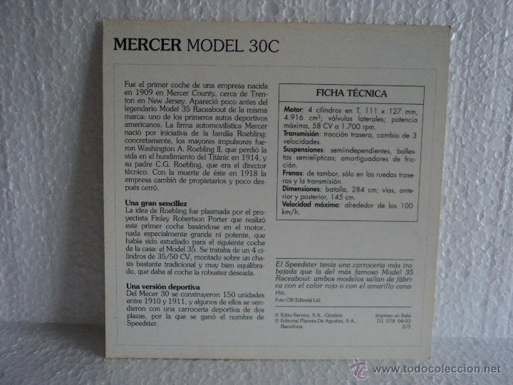 Coleccionismo cromos antiguos: FICHAS AUTOS DE COLECCION MERCER MODEL 30C - Foto 2