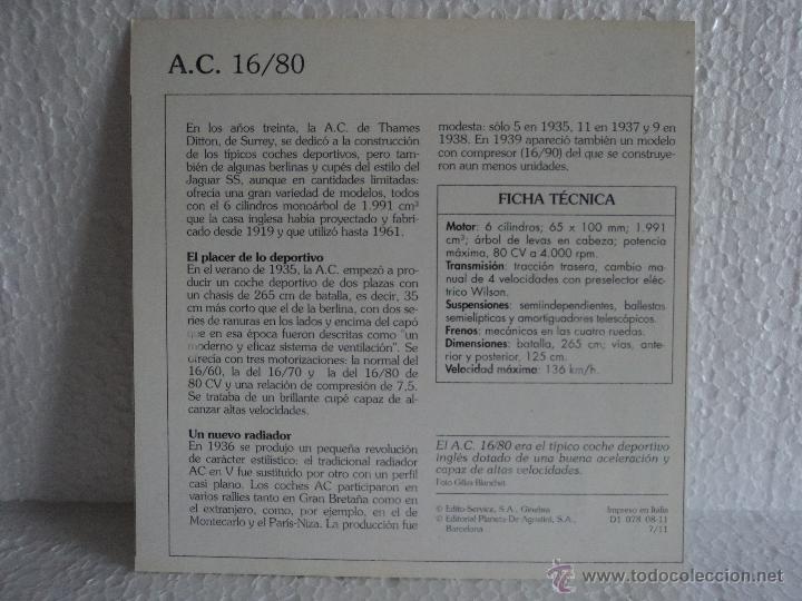 Coleccionismo cromos antiguos: FICHAS AUTOS DE COLECCION A.C 16/80 - Foto 2