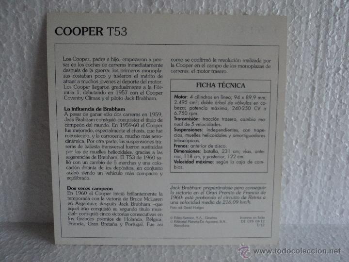 Coleccionismo cromos antiguos: FICHAS AUTOS DE COLECCION COOPER T53 - Foto 2