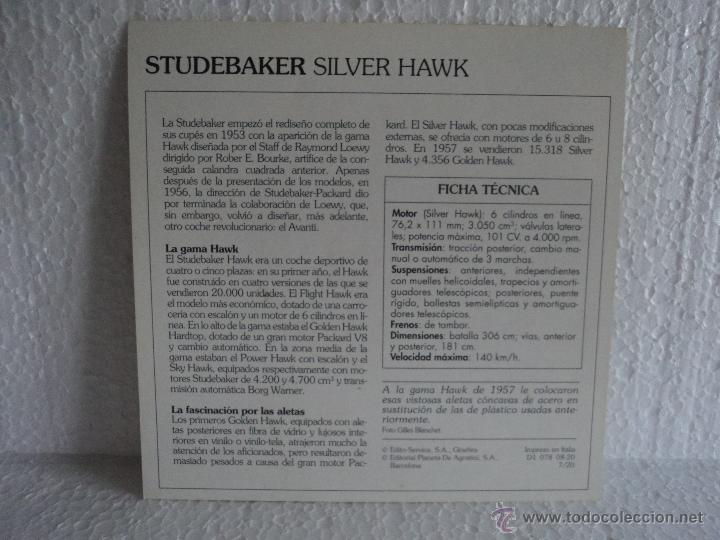 Coleccionismo cromos antiguos: FICHAS AUTOS DE COLECCION STUDEBAKER SILVER HAWK - Foto 2