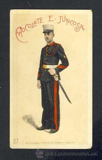 Coleccionismo cromos antiguos: Cromo MILITAR: Artilleria, traje de paseo, verano (Chocolates Juncosa num. 27)