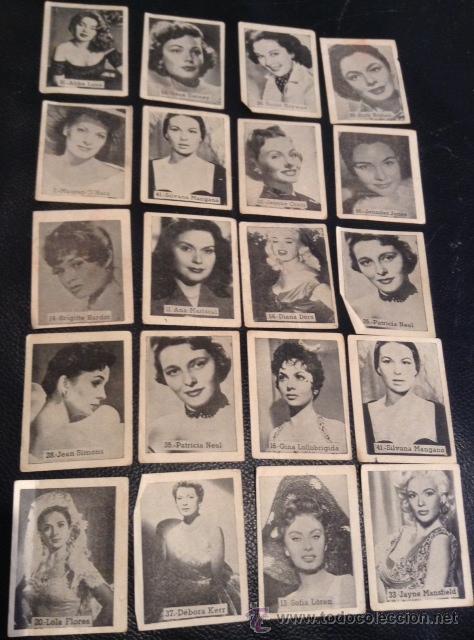 Coleccionismo Cromos antiguos: lote 20 cromos cromo de actrices de los a&ntilde;os 40-50 lola flores sofia loren brigitte bardot