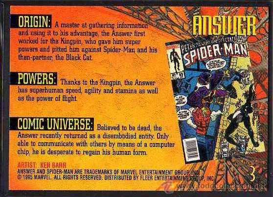 Coleccionismo cromos antiguos: Cromo . Marvel 1995. Fleer Ultra Spider-Man. Answer. n&ordm; 3 - Foto 2