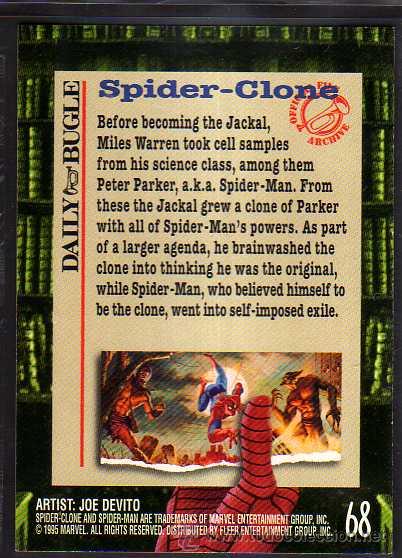 Coleccionismo cromos antiguos: Cromo . Marvel 1995. Fleer Ultra Spider-Man. Spider Clone. n&ordm; 68 - Foto 2