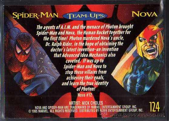 Coleccionismo cromos antiguos: Cromo . Marvel 1995. Fleer Ultra Spider-Man. Nova. n &ordm; 124 - Foto 2