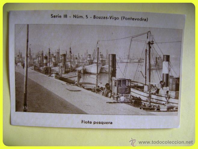 Colecionismo Cromos antigos: Cromo de Ksado Estampas de Galicia 6x9cm, serie 18 n&uacute;mero 5 Bouzas-Vigo (Pontevedra): Flota pesquera