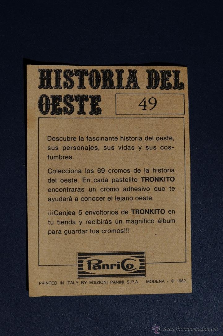 Coleccionismo Cromos antiguos: Antiguo cromo adhesivo de la colección HISTORIA DEL OESTE de Panrico. Nº 49. Año 1982 - Foto 2 - 46079291