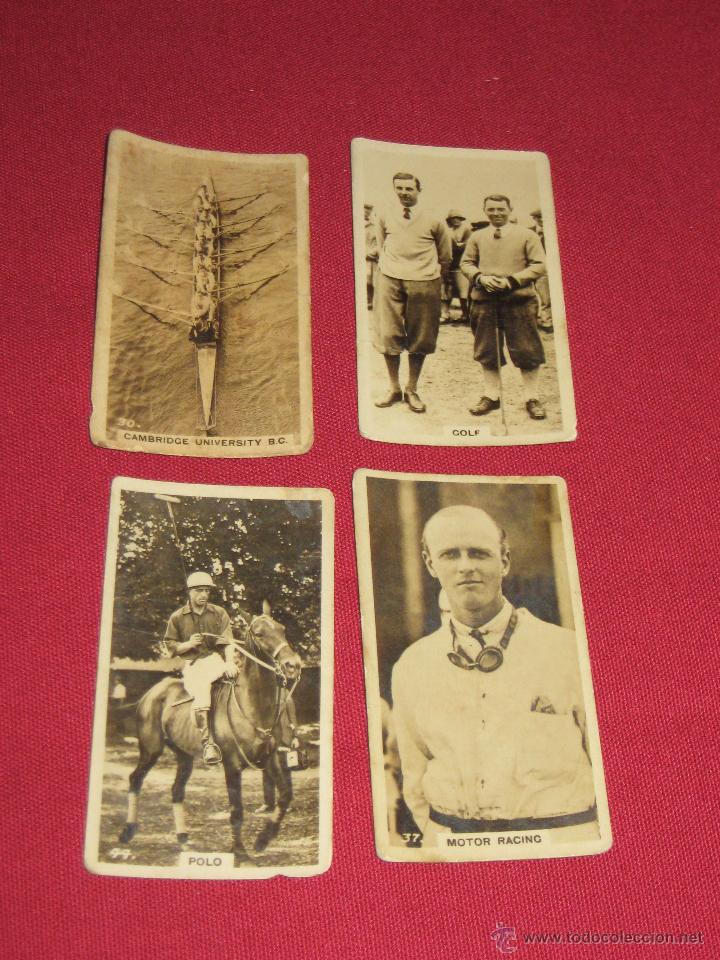 Coleccionismo Cromos antiguos: 4 CROMOS FOTOGRAFICOS DE TABACO THE WORLD OF SPORT - DEPORTES - REMO - GOLF - POLO - MOTOR
