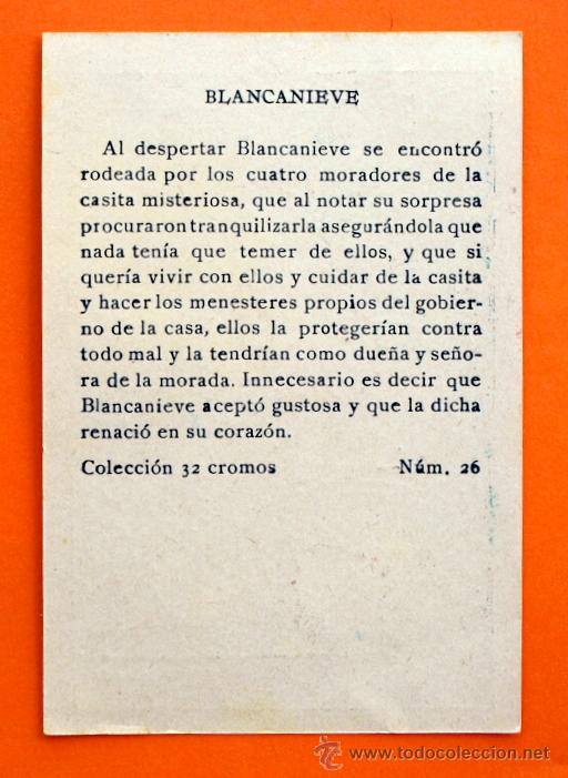 Coleccionismo cromos antiguos: CROMO - BLANCANIEVES - N&ordm; 26 - NUNCA PEGADO - - Foto 2