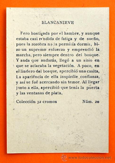 Coleccionismo cromos antiguos: CROMO - BLANCANIEVES - N&ordm; 20 - NUNCA PEGADO - - Foto 2