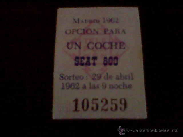 Coleccionismo cromos antiguos: &acute;cromo tombola benefica a&ntilde;os 1960 trasera publicidad SORTEO COCHE SEAT 600 *1 X1 .