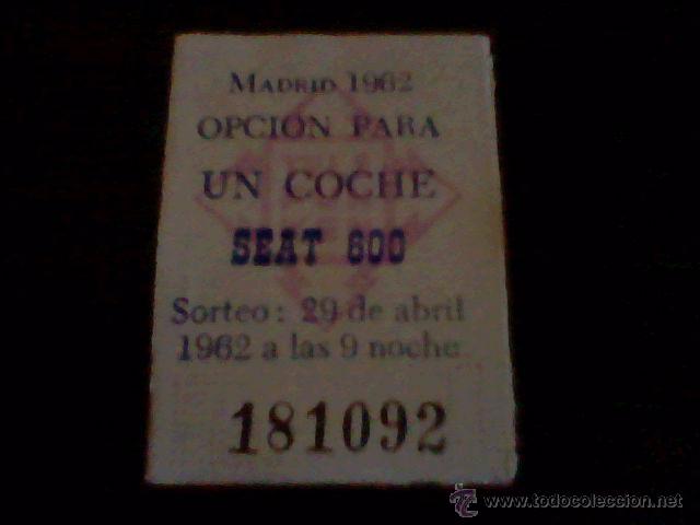Coleccionismo cromos antiguos: &acute;cromo tombola benefica a&ntilde;os 1962 trasera publicidad SORTEO COCHE SEAT 600 *1 X1 --