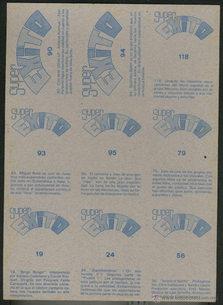 Coleccionismo cromos antiguos: SUPER EXITO - HOJA CON 9 CROMOS SIN CORTAR - Foto 2