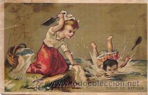 Colecionismo Cromos antigos: CROMO ANTIGUO DEL SIGLO XIX CON PUBLICIDAD. COUP DE BATTOIR. A L&acute;ALSACIENNE. LANGEVIN.
