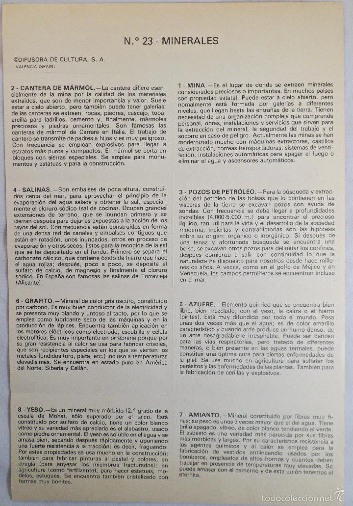 Coleccionismo cromos antiguos: LAMINAS AUTOADHESIVAS DIDEC. N&ordm; 23 MINERALES - Foto 2