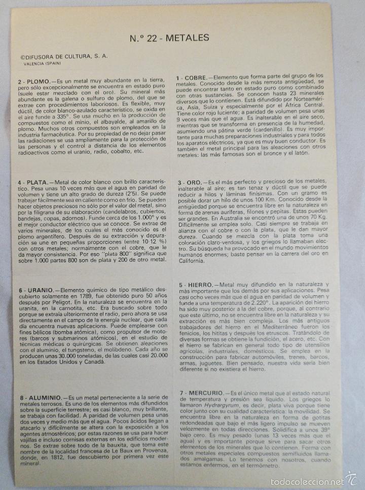 Coleccionismo cromos antiguos: LAMINAS AUTOADHESIVAS DIDEC. N&ordm; 22 METALES - Foto 2