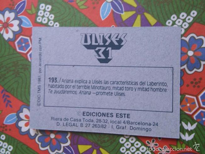 Coleccionismo cromos antiguos: cromo EDICIONES ESTE ULISES 31 N 193 - Foto 2