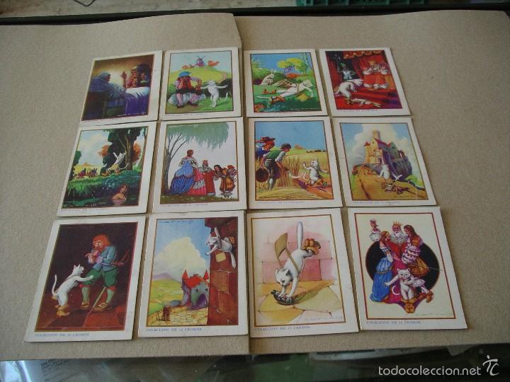 Coleccionismo cromos antiguos: COLECCI&Oacute;N COMPLETA 12 CROMOS EL GATO CON BOTAS CHOCOLATES JUNCOSA - Foto 2